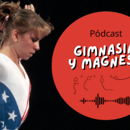 Kathy Johnson y el logotipo del pódcast Gimnasia y Magnesia